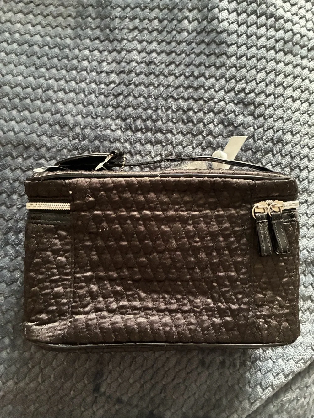 Quilted Black Cosmetic Pouch with Clear Brush Holder and Mirror
